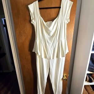 Cream Peplum Jumpsuit